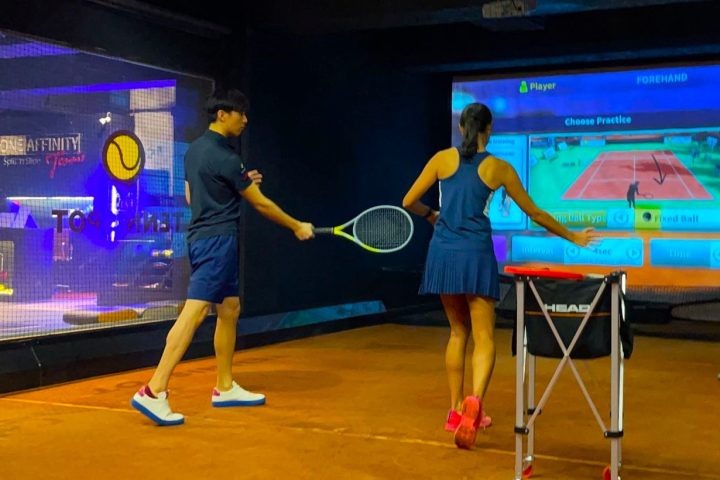 NewDin Contents screen tennis brand Tennis Pot installed at a tennis experience store in the Kwun Tong area of Kowloon Hong Kong